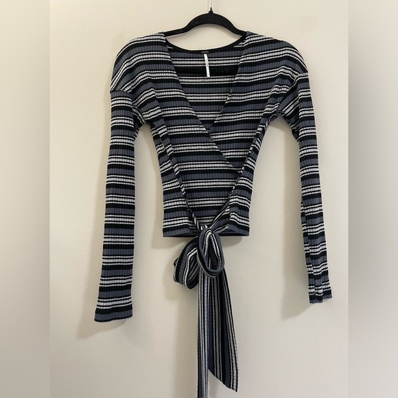 Free People Ribbed Striped Wrap Shirt‎ - M - Picture 1 of 6
